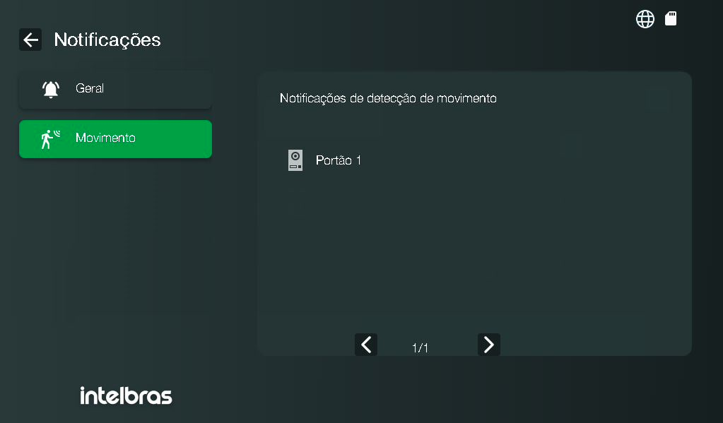 Tela de Notificações de detecção de movimento